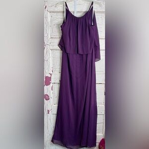 David's Bridal Eggplant Purple Layered Maxi Dress Wedding Formal Sz 16